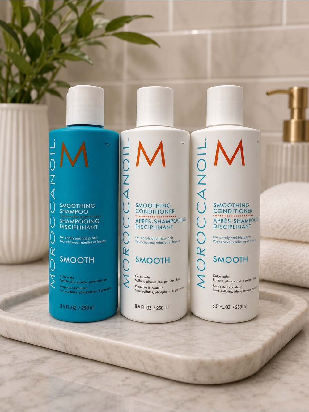 3 Piece Set! Moroccanoil Smoothing Shampoo & Conditioner Bundle 250mL NEW